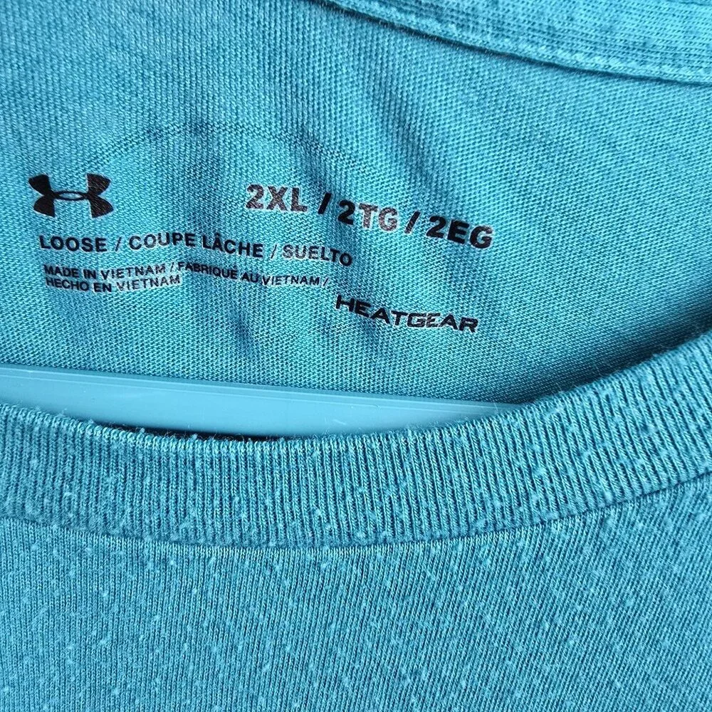 Under Armour Mens HeatGear Loose Fit Blue T-Shirt Size 2XL Cotton-Blend - Picture 3 of 5